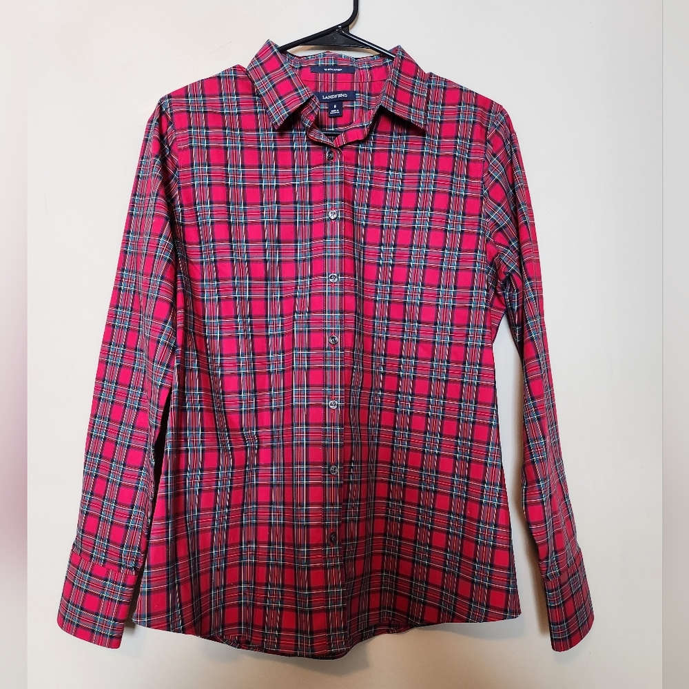 Land's End Button Up Long Sleeve Plaid